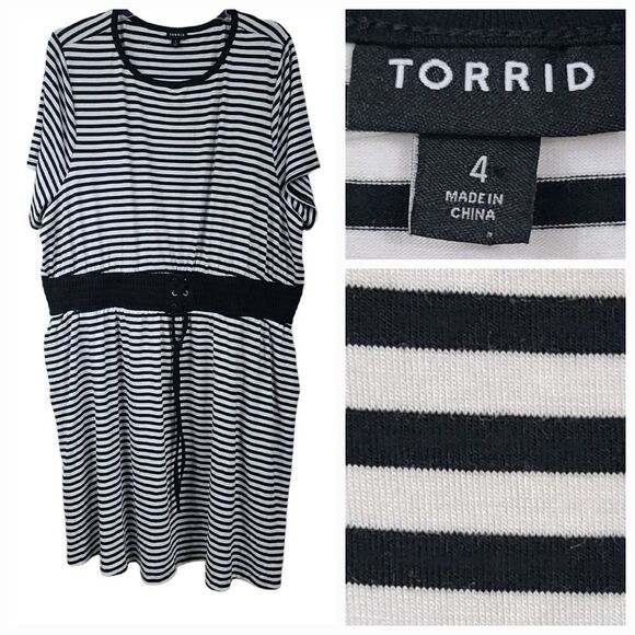 NEW Torrid Black White Striped Jersey Smocked Waist T-Shirt Dress Plus Size 4X - Picture 1 of 12